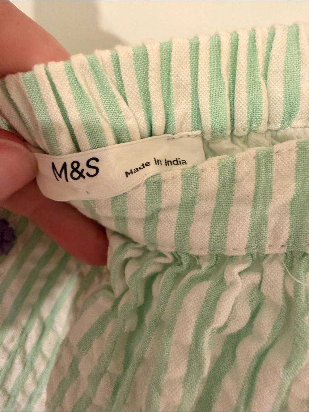 M&S Girls Green Seersucker Striped Embroidered Summer Dress Size 4-5